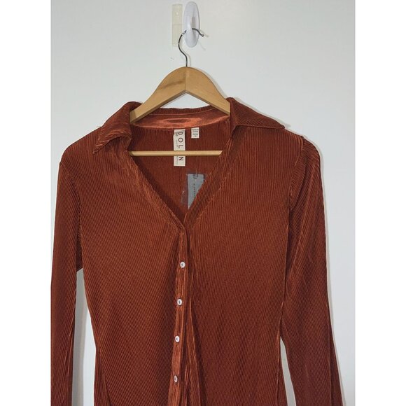 NWT Anthropologie Dolan Lettuce Hem Button Down Top Brown Size XS - Picture 6 of 12